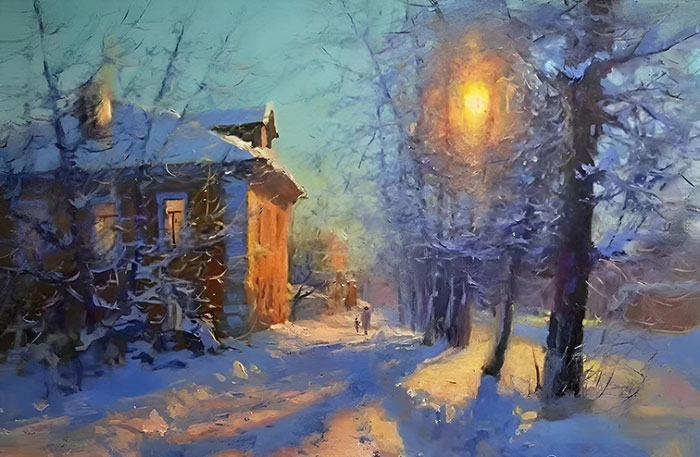 A warm home under the winter sunset